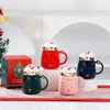 Tasses Joyeux noël tasse père noël Figurines tasse en céramique avec boule de neige paysage couvercle créatif noël cadeau bureau maison lait café tasse 231013