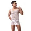 Ropa de dormir para hombres Disfraces sexys para hombre Chaleco de rejilla hueco Lencería Ropa interior de malla transpirable Conjunto de pijamas masculinos transparentes Suit2521