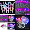 Party Favor Led Bunny Ears Headband Light Up Flashing Fluffy Rabbit Ear Headbands Sequins Headdress Costume Cosplay Hairband Woman H Dhogq