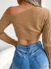 Kadın Sweaters Yeşil Sweater Uzun Kollu Külük Omuz Kırpılmış Jumper Street Giyim Katı Mor Y2K Örme 231013