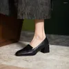 Dress Shoes SKLFGXZY Spring Women Pumps Office Lady Genuine Leather Metal Decoration Square Toe Black Beige Mid Thick Heeled