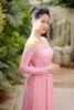 Roupas étnicas Rosa Aodai Vietnam Cheongsam Vestido Vietnamita Tradicionalmente 2 Pcs Mangas Compridas Modernas