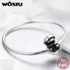 Bangle Wostu äkta 925 Sterling Silver Owl Design Charm Armband Bangle For Women Fit Original Brand DIY Pärlor smycken CQB067 231013