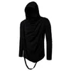 Men's T-Shirts Men Autumn Punk Rock Hip Hop Long Sleeve T Shirt Ripped Tassel Hooded Tees Tops Man Gothic Style Cloak Black W2952