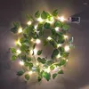 Decorative Flowers 2M/ 20 LED Artificial Plants Luminous Cane Green Leaf Ivy Vine Fairy Light String Garland For Home Wedding DIY Decoration