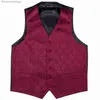 Men's Vests Designer Vest for Men Silk Embroidered Red Bury Paisley Waistcoat Tie Pocket Square Set Slim Fit Wedding Suit Barry WangL231014