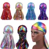 Mannen Vrouwen Zijde Laser Polyester Bandana Hoed Durag Rag Tail Wrap Hoofddeksels Gift Cap3072