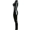 Damen Jumpsuits Strampler Plus Size Schwarz Kunstleder Overall Langarm Frauen PU Wetlook PVC Catsuit Leder Bodys Ti289B