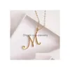 Pendant Necklaces Tiny Swirl Initial Alphabet Letter Necklace All 26 English Gold A-T Cursive Luxury Monogram Name Letters Word Chain Dhywx