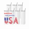 USA CA Local Warehouse 3-7 Days Delivery 20oz Sublimation Straight tumblers Steel Straw Stainless tumbler Coffee Mug with Lids and Plastic Straws