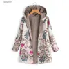 Cappotto a maniche lunghe con cappuccio stampato in misto lana da donna Cappotto oversize vintage da donna Autunno Inverno caldo giacca in peluche Abbigliamento casual da donnaL231015