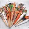 Gel Pens Wholesale Carved Wood Pen Wild Ocean Animals Stationery Hand Painted Creative Vintage Wooden Writpen School Office Supply C Dhksd