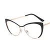 Solglasögon Triangel Cat Eye Metal glasögonram Män och kvinnor Anti Blue Light Flat Glass Can Pared With Myopia Linser