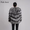女性の毛皮のフェイクピンクジャワ8066高品質の女性本物の毛皮のコートwith暖かい濃厚なジャケット本物の短い長袖231013