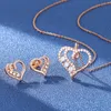 Europa e America Nuova moda Moissanite in argento sterling 925 placcato oro rosa Ti amo per sempre Orecchini a forma di cuore Collana per ragazze Donne Bel regalo