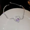 Halsbandörhängen Set Luxury Sweet Purple Crystal Heart Rhinestone Choker Earring for Women Creative Temperament Jewelry