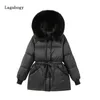 Women's Down Parkas Lagabogy 2023 Large Faux Fur Collar Women Winter Warm White Duck Jacket Female Waterproof Hooded Waist Puffer Coats 231013