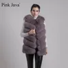 女性の毛皮のフェイクピンクジャワ8049女性コート冬の贅沢服本物の毛皮自然ベストふわふわジャケットラクーン231013