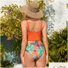Kvinnors plus storlek badkläder bra kvalitet en bit baddräkter kvinnor orange v hals baddräkt bikini lady hög midja simning strand dhdng