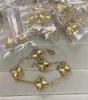 CL0VE Klavertje Vier armband Ketting oorbel pak T0P Kwaliteit Natuurlijke parelmoer inleg Sieradenset 18K verguld Officia2689625