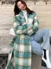 Women' Blends Winter Woollen Overcoat Women Casual Plaid Long Coats Office Lady Y2k Clothing Korean Fashion Trench Jacket 231013