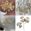 Decorative Flowers Wreaths Three-Pronged Fan Leaf Netting Artificial Gold Ginkgo Eucalyptus Holly For Wedding Arch Flower Arrangem Dhz2G