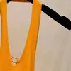 Vestidos de trabajo para mujer trajes de punto a la moda 2023 naranja para mujer cuello colgante sin mangas camiseta sin mangas o faldas cortas tejidas acanaladas pantalones cortos