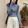 Suéteres femininos outono e inverno malhas moda slim fit elástico elegante camisa inferior edição coreana top