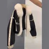 Parkas pour femmes hiver femmes noir coton manteau léger col en fausse fourrure Bomber veste courte rembourré PU Parka en cuir Cardigan hauts 231013