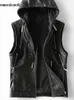 Cuir pour hommes Faux cuir Mauroicardi printemps automne luxe élégant Cool noir cuir Pu gilet pour hommes avec capuche fermeture éclair sans manches veste hommes vêtements 2023 J231014