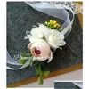 Couronnes de fleurs décoratives blanc Cor fleur artificielle poignet en soie pour la décoration de fête de bricolage hommes fausse livraison livraison maison jardin festif Dhpw6