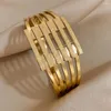 Bangle DODOHAO Stijlvol Kubieke Zirkonia Roestvrij Staal Brede Polsarmband 18K Verguld Uniek Hart Bladeren Geometrische Sieraden