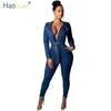 HAOYUAN Sexy Denim Overall Hohe Stretch Kleidung Club Overalls Langarm Bodycon Jeans Strampler Frauen Jumpsuit264O