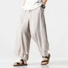 Pantaloni da uomo Arti marziali tradizionali cinesi Pantaloni in lino stile orientale Gamba larga da donna irregolare estiva