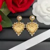 Luxurious Pearl Wrapped Heart shaped Pendant Letter Stud Earring Classic Copper Women Gifts Designer Jewelry Engagement Earrings HDER8 --012