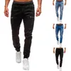 Pantalon à revers élastique pour hommes, jean décontracté avec cordon de serrage, survêtement d'entraînement, pantalon de survêtement athlétique, fermeture éclair à la mode, 220425240V