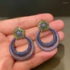 Dangle Earrings Trendy Purple Flowers Drop Earring For Women Wedding Cubic Zirconia Dubai Bridal Costume Jewelry Summer Party Gift