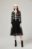 Basic Casual Dresses Autumn Winter Striped Knitted Sweater Dress Runway Women V Neck Long Sleeve Heart Button Elastic Patchwork Mesh Long Dress 2024