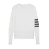 White Underlay Sweater Womens Tb2023 New Fashion Top Round Neck Pullover Short Stripe Slim Fit Long Sleeve Knit