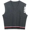 2023 Spring/Summer New Women's Sweater Pullover Contrast V-Neck mångsidig lös TB Knit Four Bar Tank Top