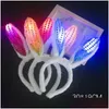 Party Favor Led Bunny Ears Headband Light Up Flashing Fluffy Rabbit Ear Headbands Sequins Headdress Costume Cosplay Hairband Woman H Dhogq