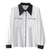 Chemisier femme printemps mousseline de soie Simple noir blanc contraste manches longues tempérament chemise Ladeis Blouse