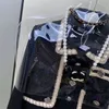 デザイナーの女性の小さな香りのジャケット、高品質のラペル、ポロファッションチェストポケット、スリムフィット、刺繍入りプリント、金属ボタン、編み編みの長袖カーディガンジャケット