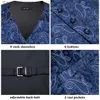 Hi-Tie 20 couleur soie hommes gilets cravate affaires robe formelle mince veste sans manches 4PC Hanky bouton de manchette bleu Paisley costume giletL231014