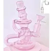 Nexus Pink Glass Bongs Doppelrecycler Perc Glaswasserrohröl mit Kuppel und Nagel 14 mm Gelenk