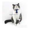 Cat Collars Leads Pet Denim Adjustable Neck Strap Collar Rabbit Bell Bow Tie Accessories Drop Delivery Home Garden Supplies Dhtpl