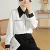 Chemisier femme printemps mousseline de soie Simple noir blanc contraste manches longues tempérament chemise Ladeis Blouse