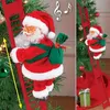 Elektrischer Weihnachtsmann, der die Leiter zum Baum klettert, der Weihnachtsmann auf der Leiter mit Musik und einer Tüte Geschenke auf und ab klettert, Baum, Feiertagsparty-Haustür, Wanddekorationsornament