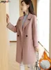 Women's Wool Blends Elegant Thick Warm Mid Length Woolen Coat New Winter Loose Slim One-button Outerwear Solid Color All-match Streetwear Coat WomenL231014