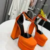 Designer Womens Luxury High Platform Wedge Pump Shoes Ladies Thick Chunky Heel Sexy Square Toe Ankle Strap Dress Party Sandal